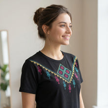 Load image into Gallery viewer, Black Hand Embroidery T-shirt